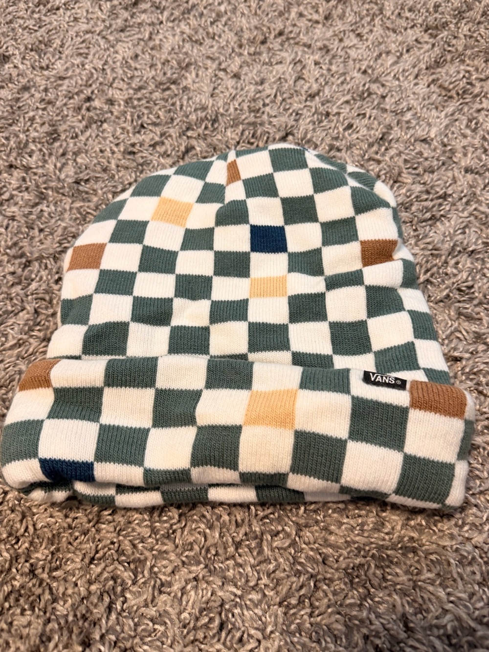 Vans Checkerboard Cuffed Beanie - Green, White & Accent Colors